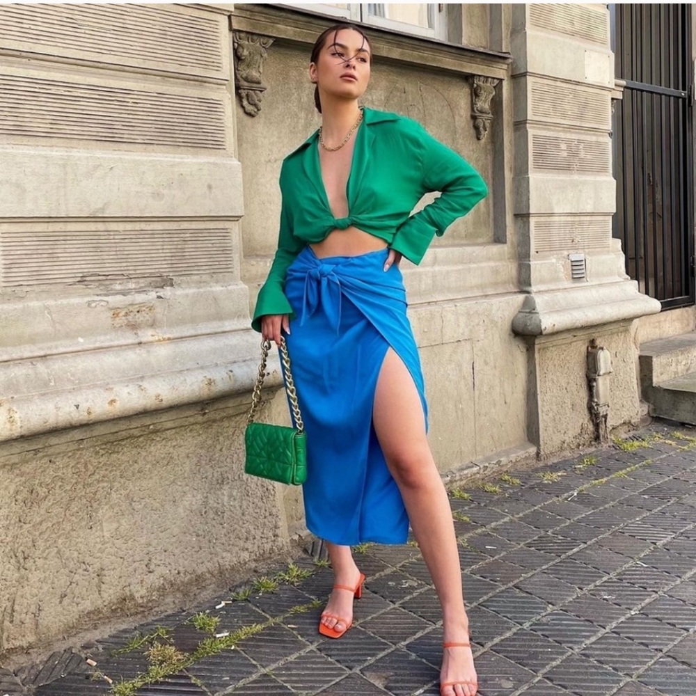 NWT ZARA Knotted Crop Top Green S Blogger’s Fav - Picture 9 of 13